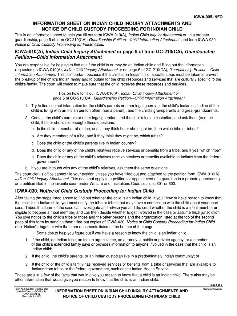icwa information form online Preview on Page 1