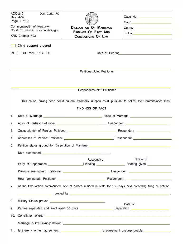ky divorce forms pdf Preview on Page 1