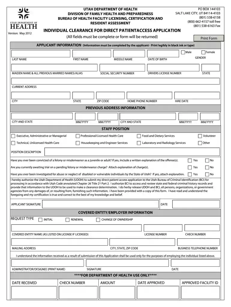 utah clearance direct form Preview on Page 1