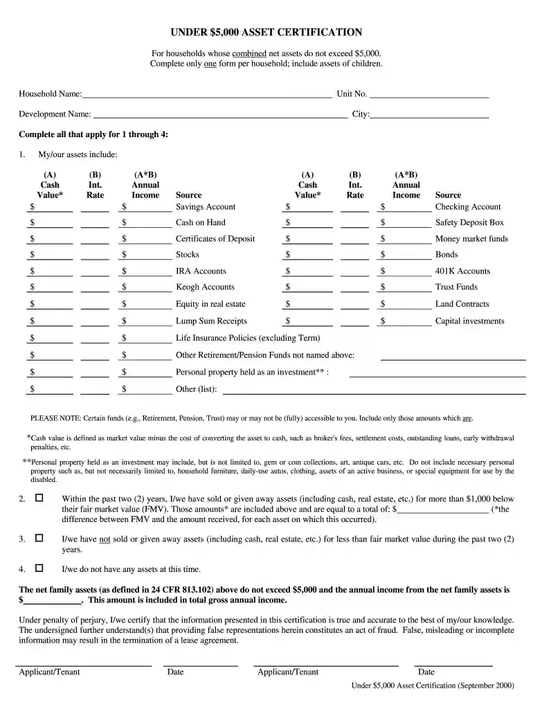 under 5000 asset certification Preview on Page 1