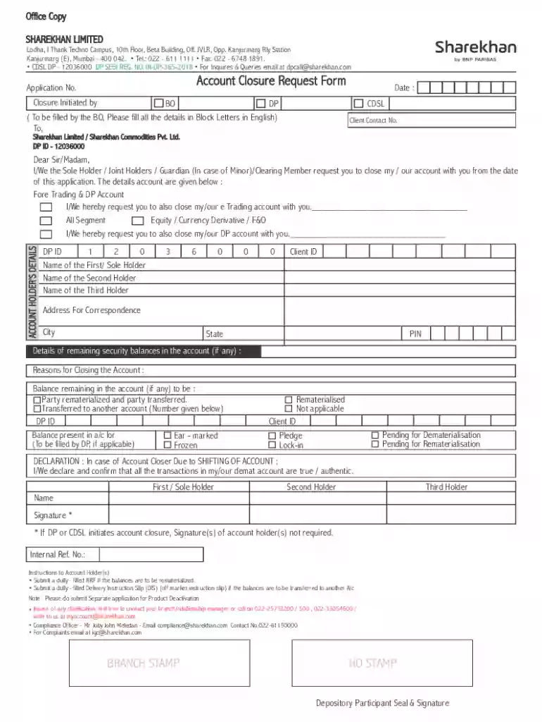 sharekhan closure account form Preview on Page 1