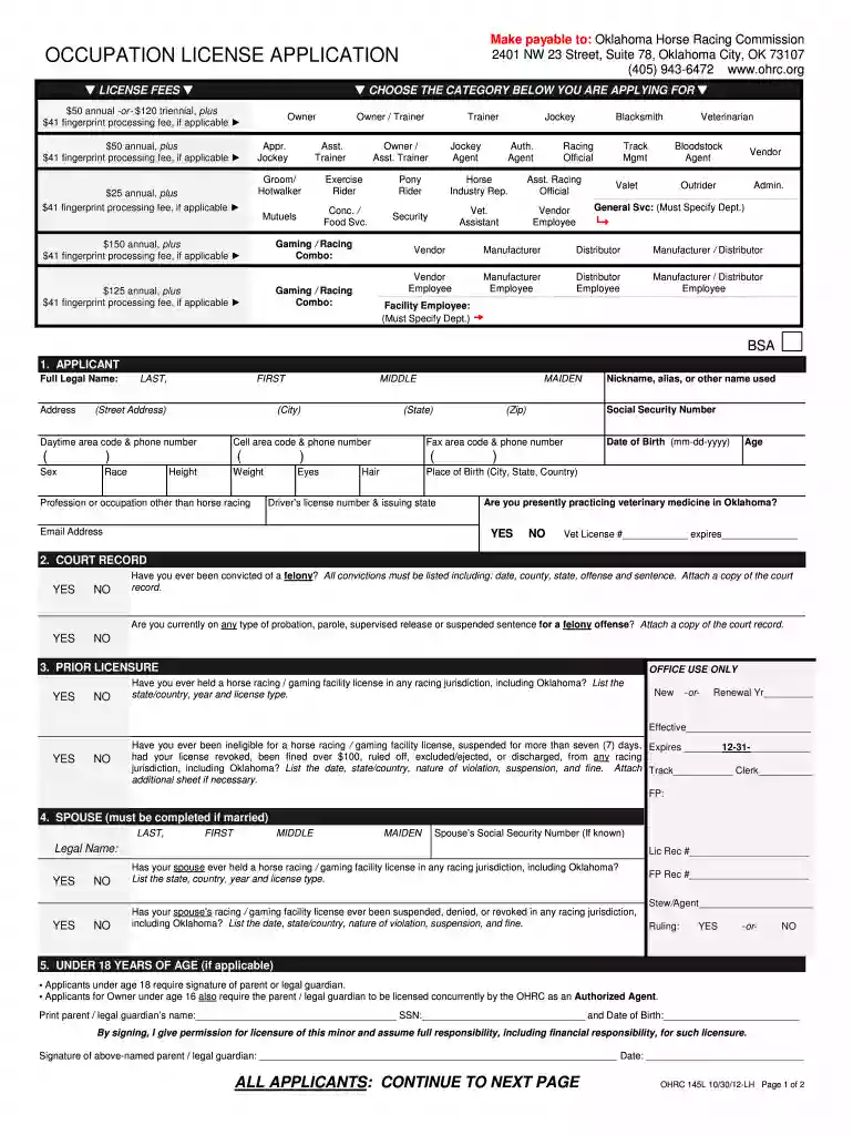 oklahoma racing commission license Preview on Page 1