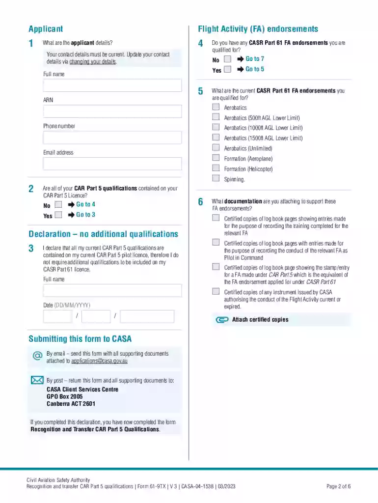 Form 61-9TX - Recognition and transfer CAR Part 5 qualifications Preview on Page 1