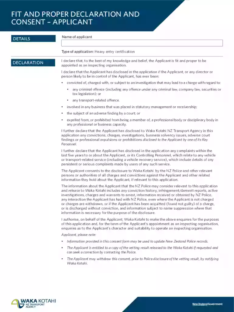 FIT AND PROPER DECLARATION AND CONSENT Preview on Page 1