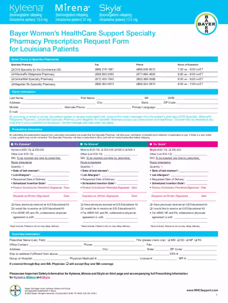Bayer Pharmacy Prescription Request Form Preview on Page 1
