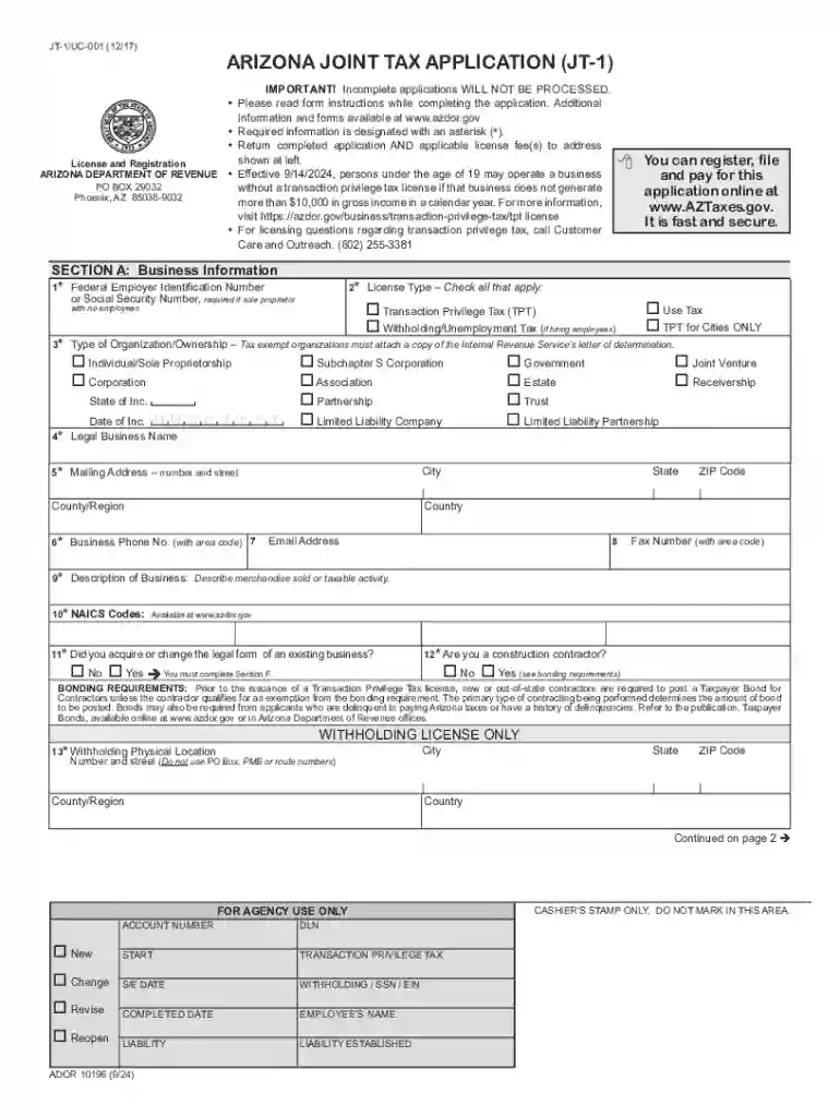 arizona tax applications printable Preview on Page 1