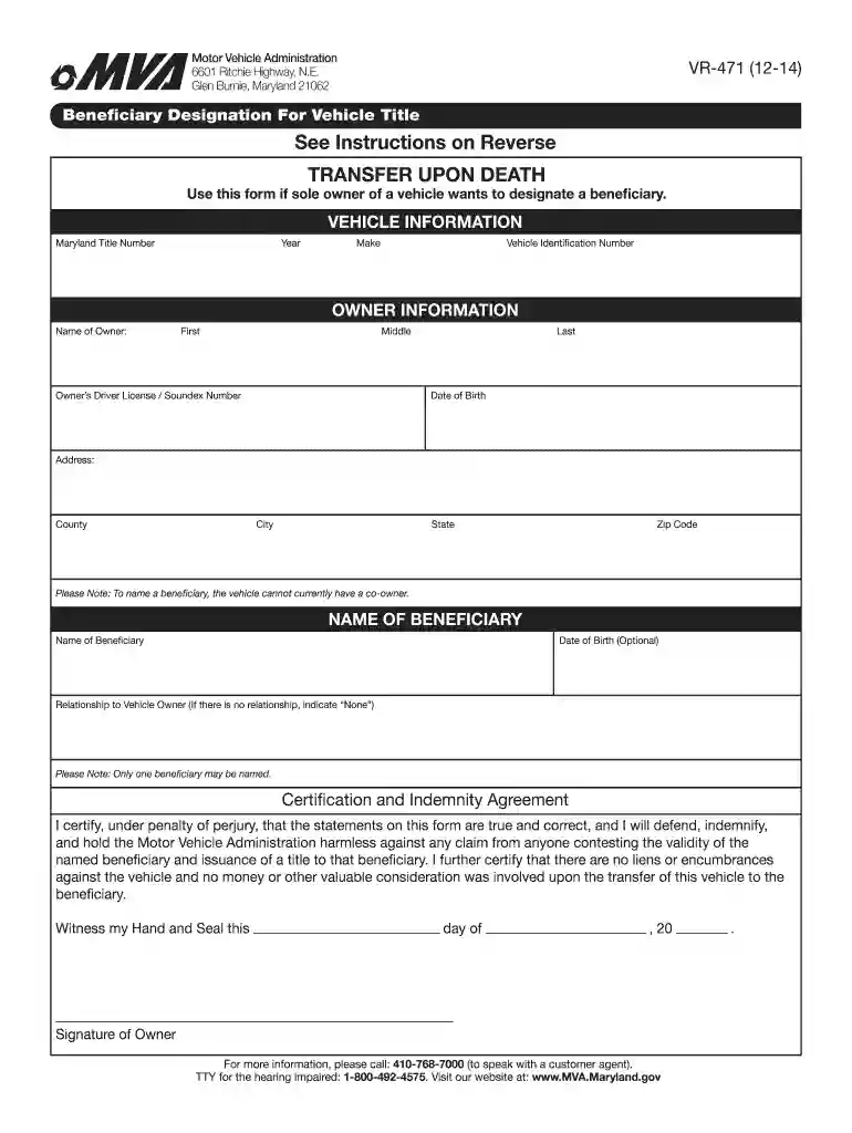 mva beneficiary form Preview on Page 1