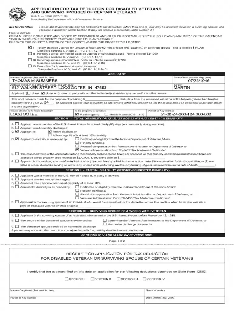 application for tax deduction for disabled veterans and Preview on Page 1