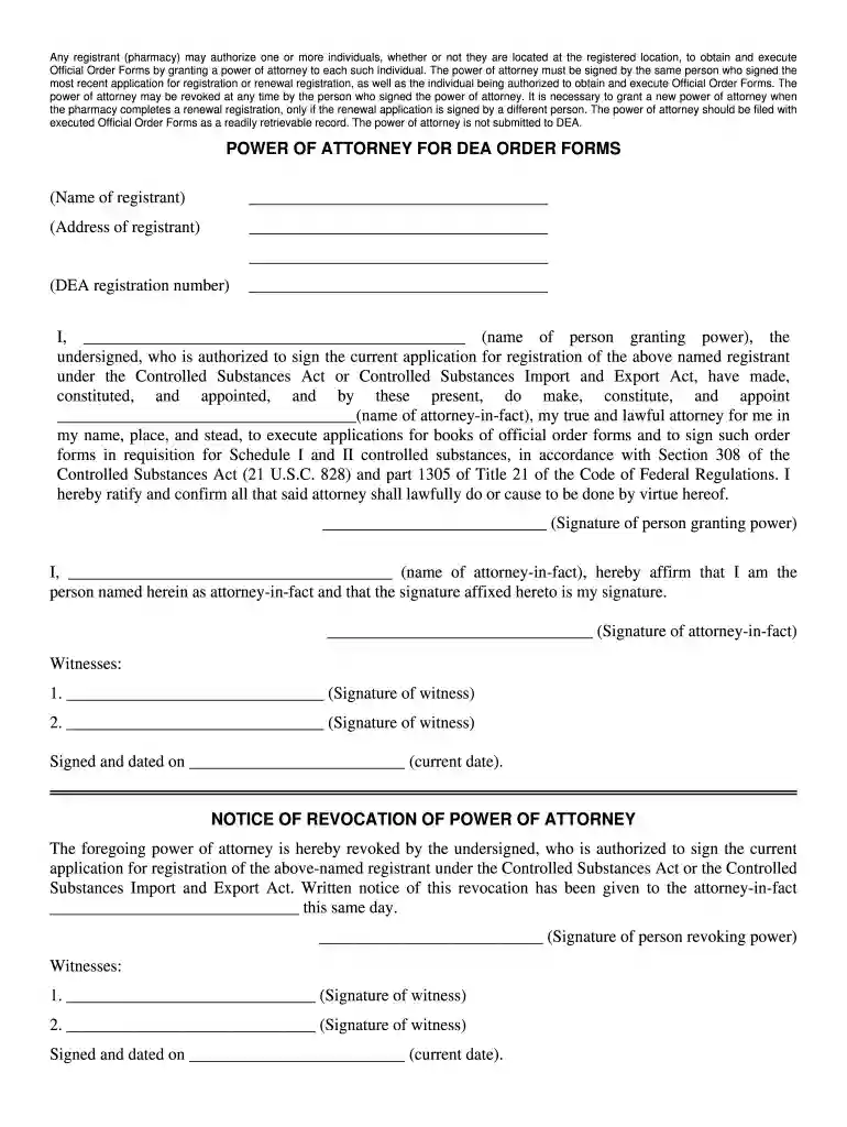 dea poa form Preview on Page 1