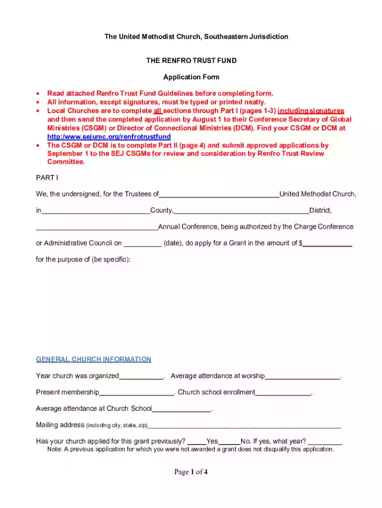 Fillable Online The Renfro Trust Grant Application Form Preview on Page 1