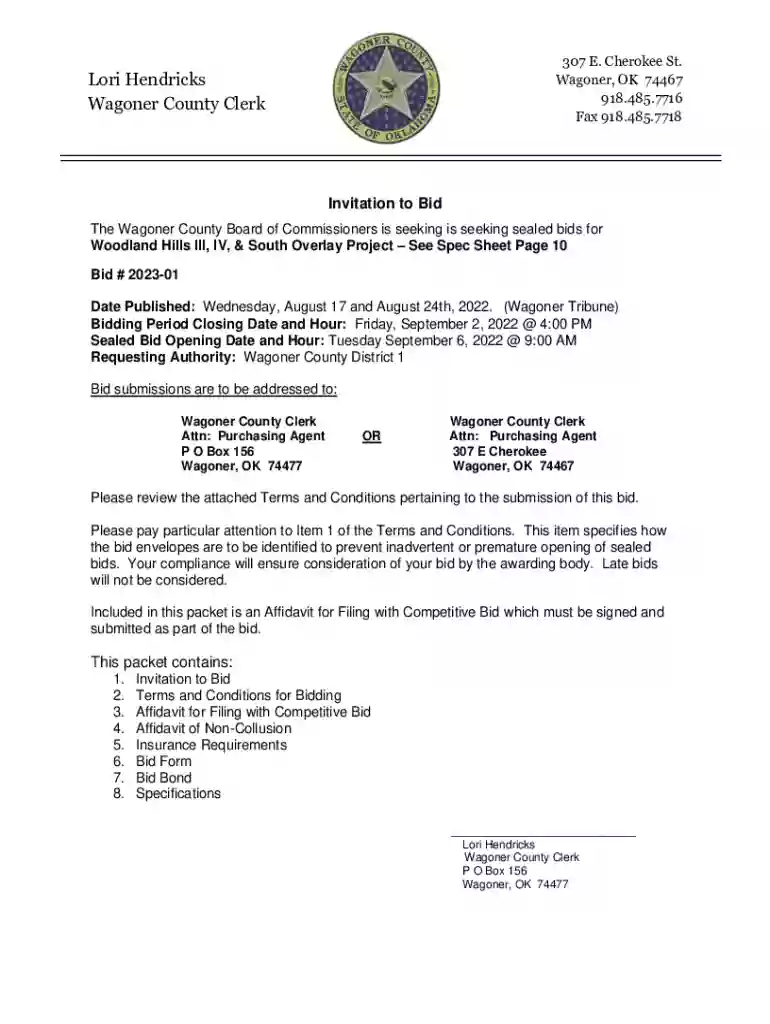 Wagoner County Invitation to Bid Preview on Page 1