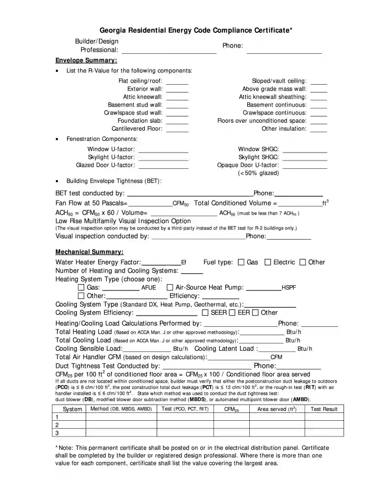 georgia energy compliance certificate Preview on Page 1