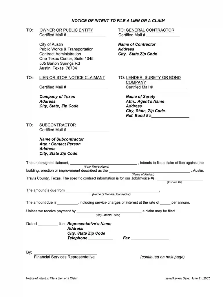 letter of intention to lein texas Preview on Page 1