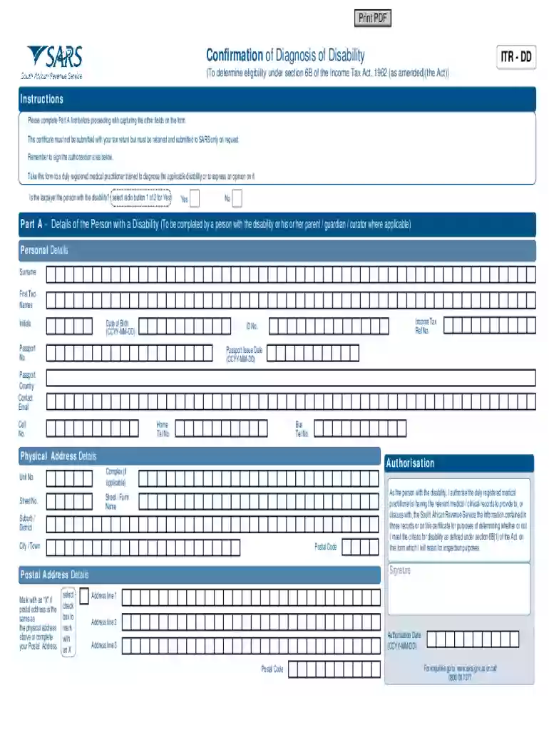 Updated Medical Disability Form (Itr-Dd) Issued By Sars Preview on Page 1