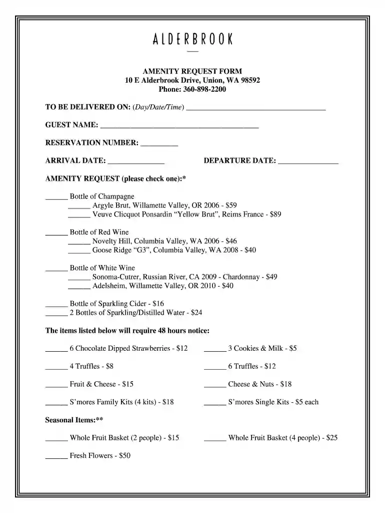 AMENITY REQUEST FORM 10 E Alderbrook Drive, Union, WA Preview on Page 1