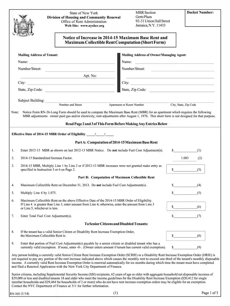 Notice of Increase in 2014-15 Maximum Base Rent and Maximum - housing ny Preview on Page 1