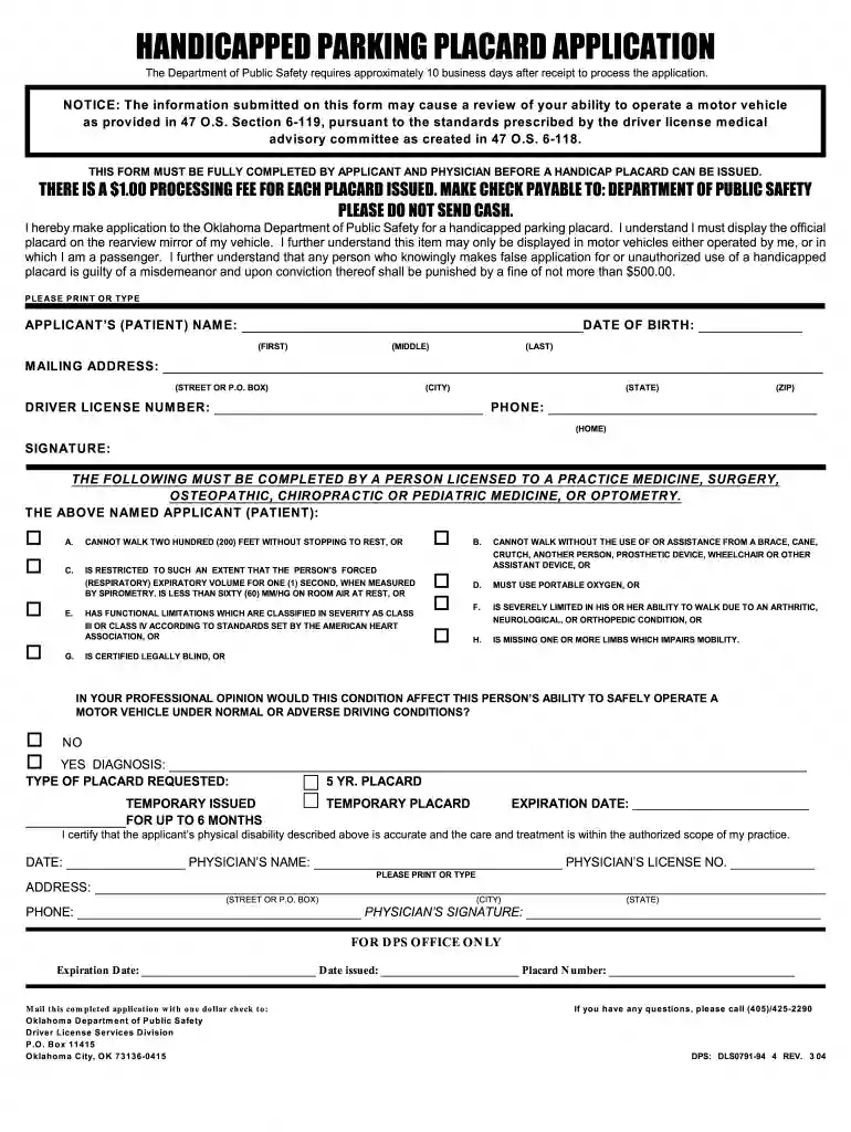 oklahoma handicap placard Preview on Page 1