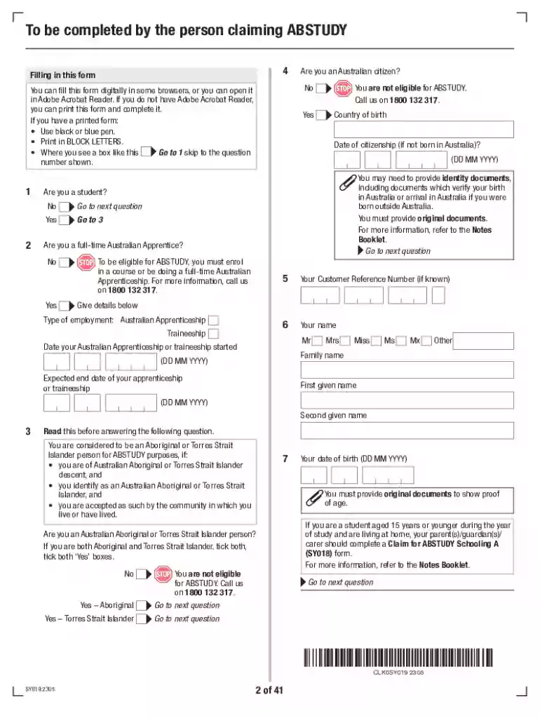 abstudy application form Preview on Page 1