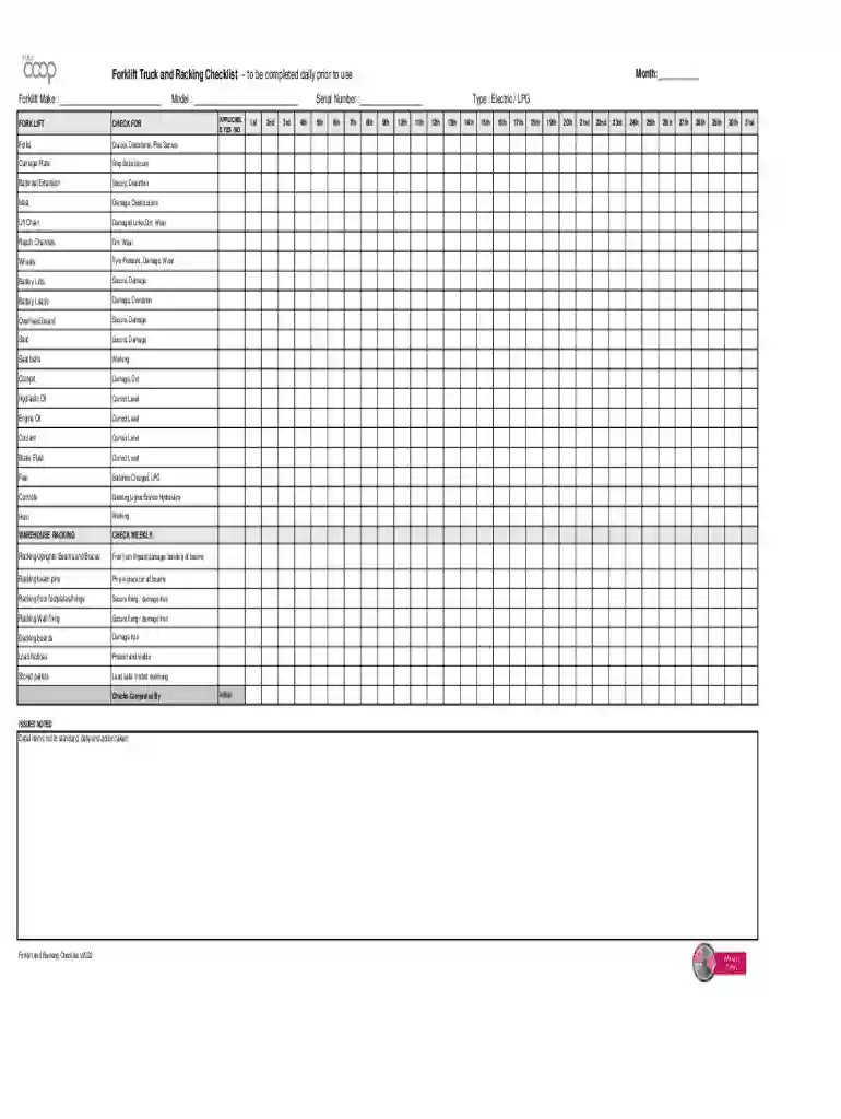 Forklift Safety Inspection Daily Checklist Preview on Page 1