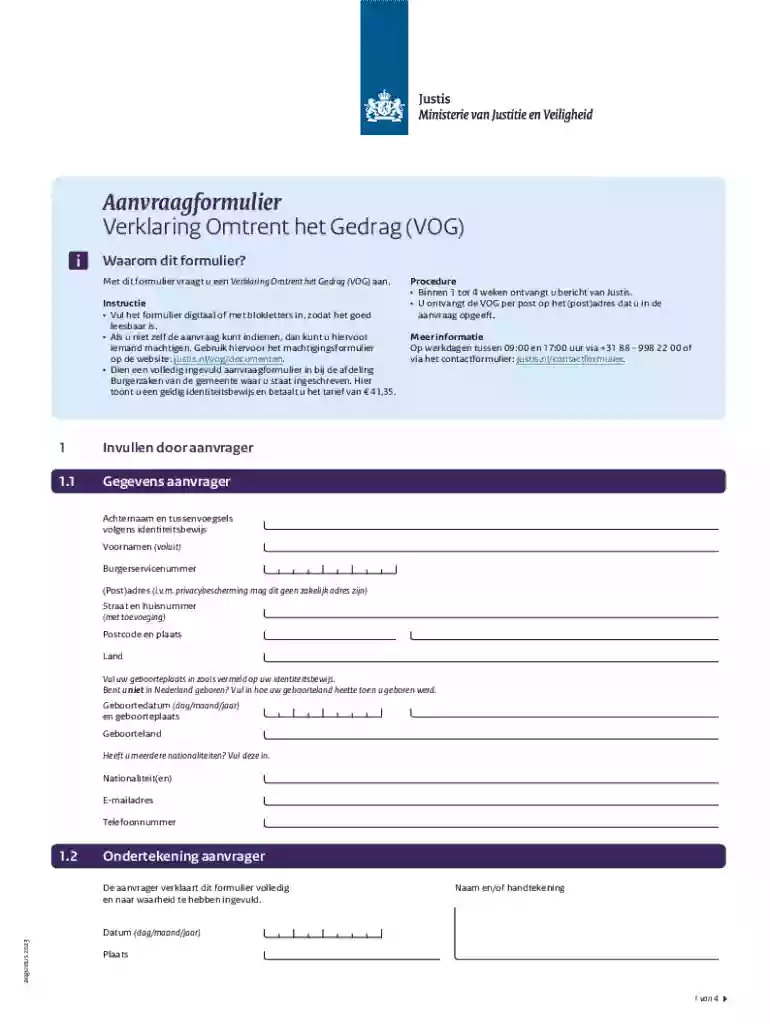 aanvraagformulier vog Preview on Page 1