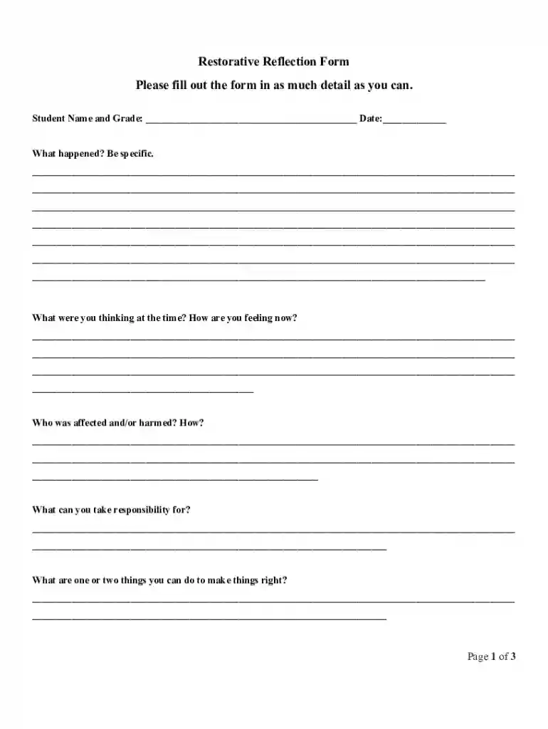 Restorative Reflection Sheet docx Preview on Page 1