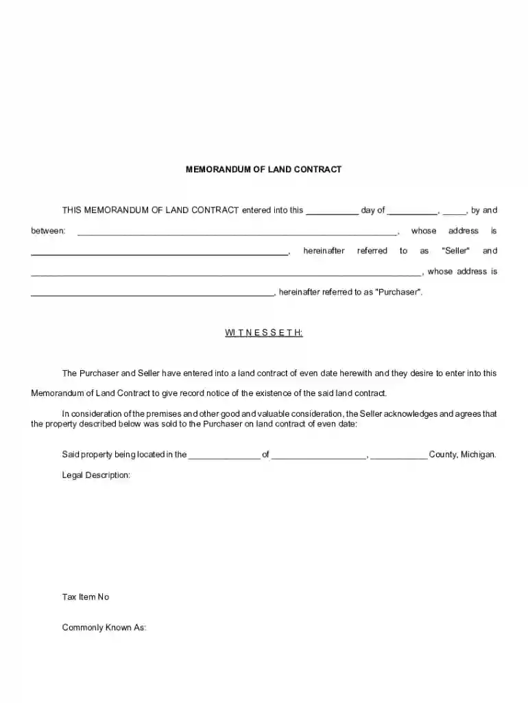Memorandum of Land Contract Preview on Page 1