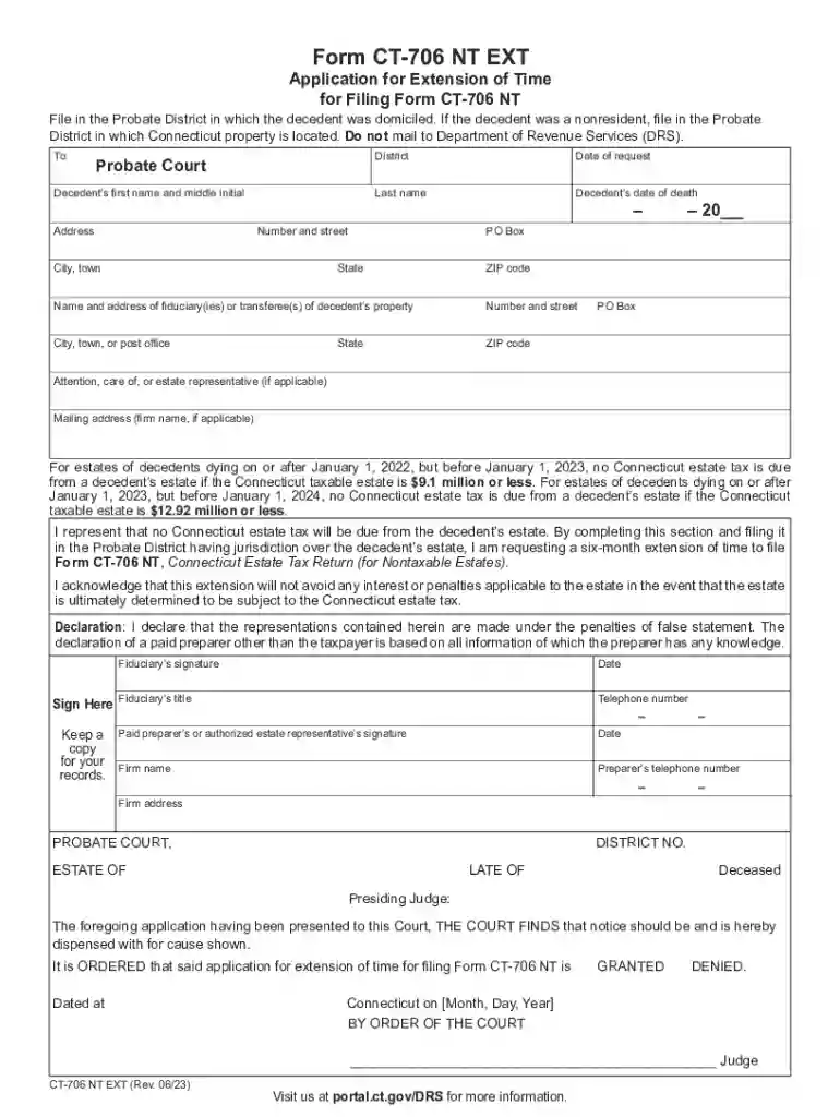 Failure to File Form CT-706 NT EXT Preview on Page 1