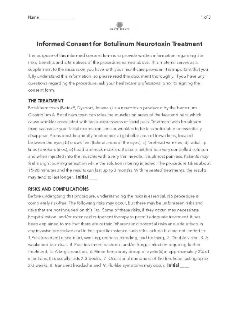 INFORMED CONSENT FOR NEUROTOXIN INJECTION ( Preview on Page 1