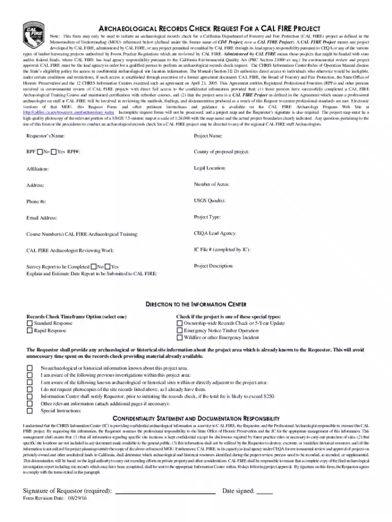 ARCHAEOLOGICAL RECORDS CHECK REQUEST for a Preview on Page 1