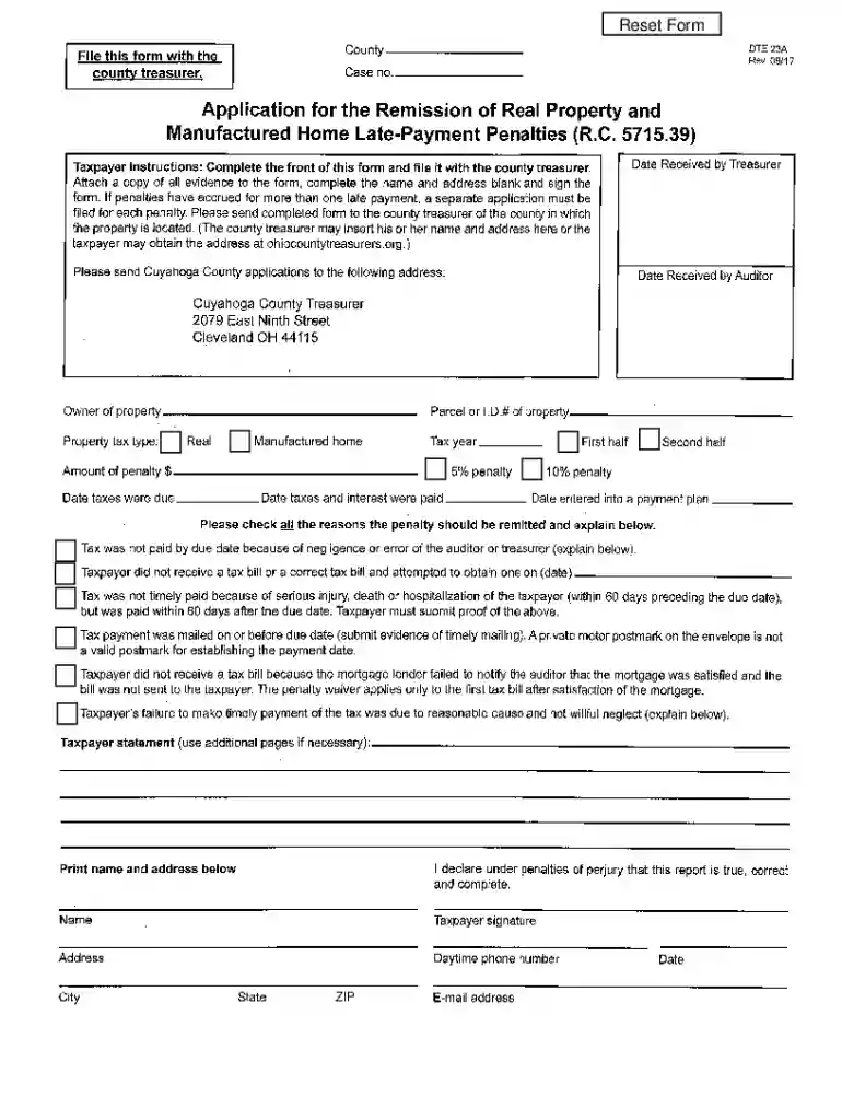 Application for the Remission of Real Property and Manufactured Home Late-Payment Penalties Preview on Page 1