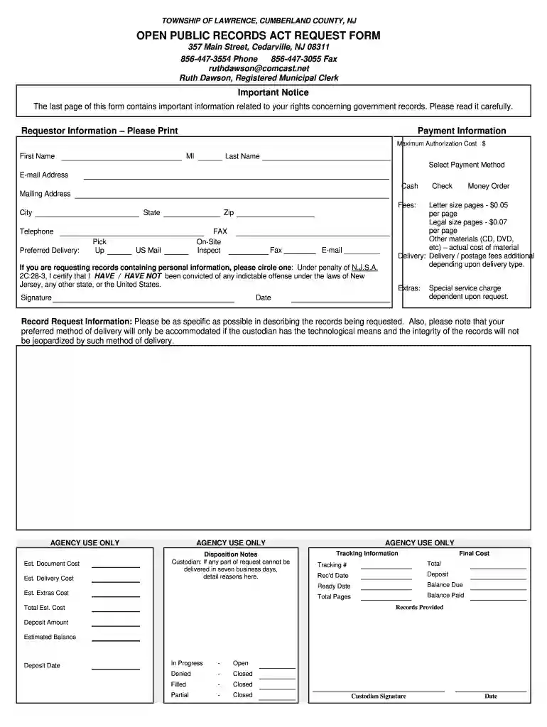 township opra form Preview on Page 1