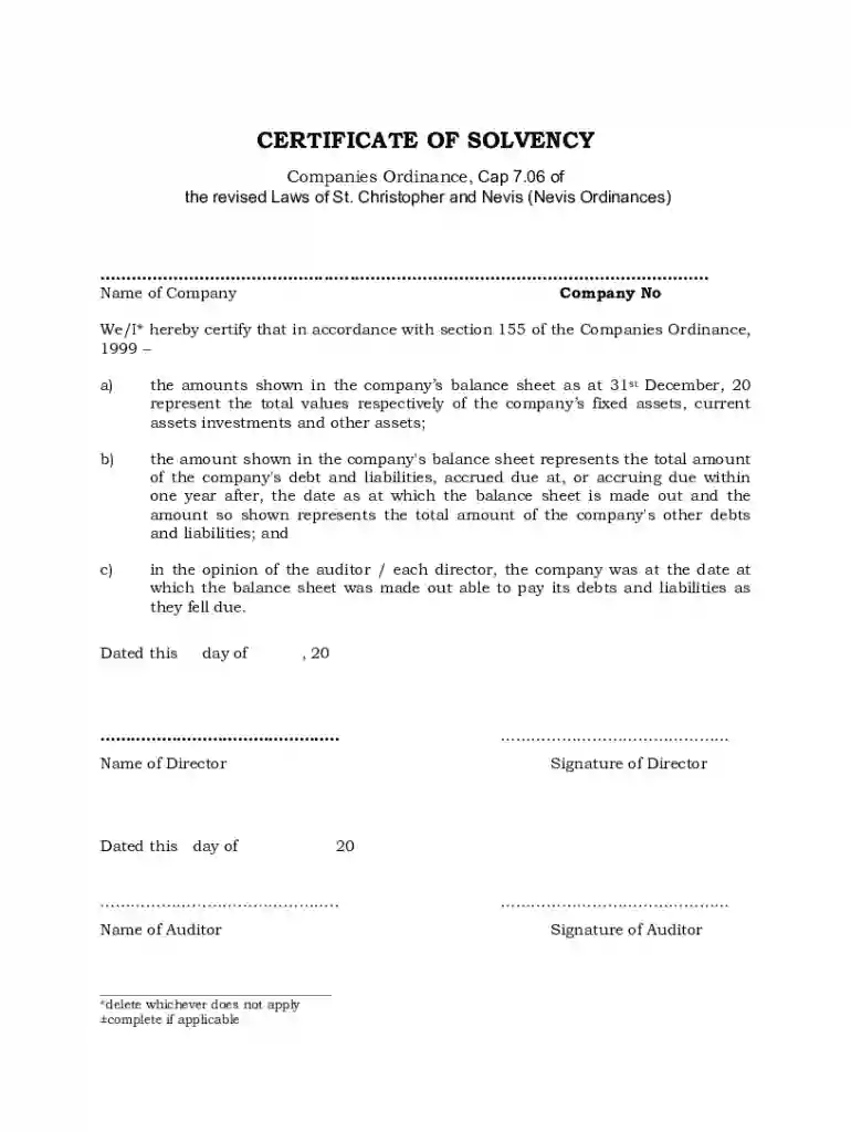 certificate of solvency Preview on Page 1