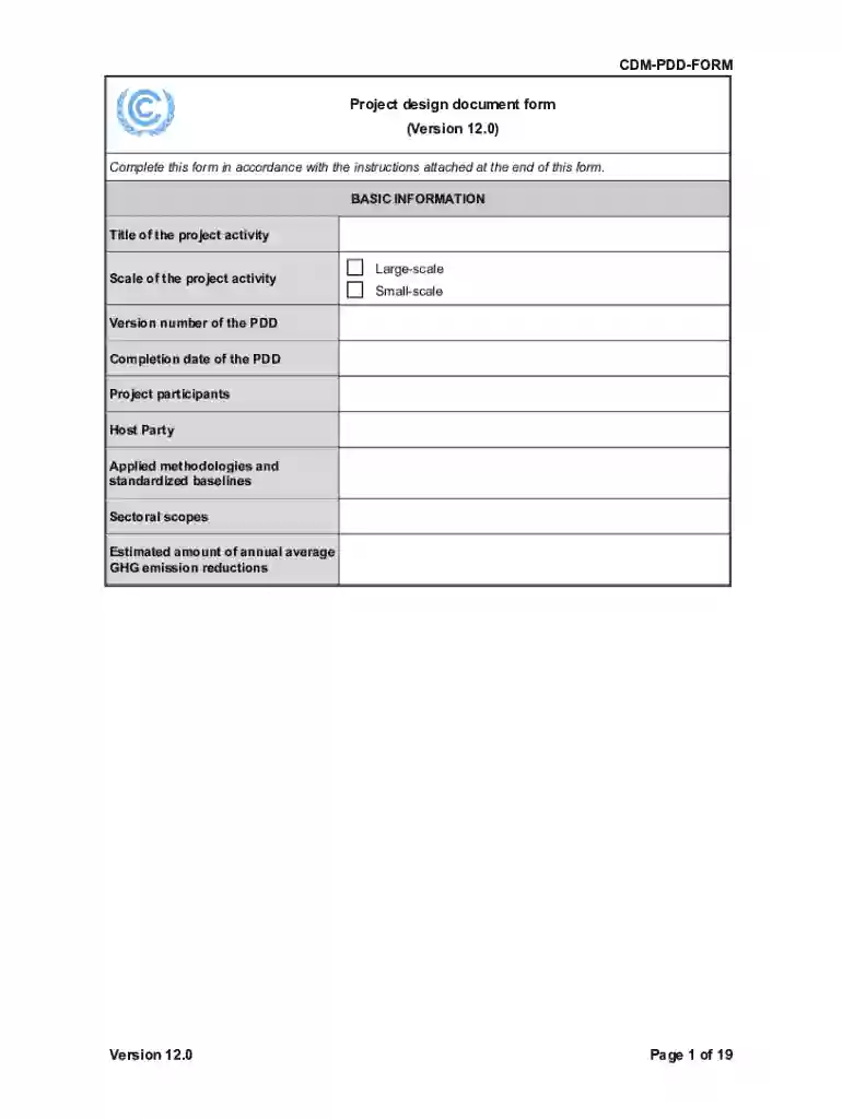 CDM Project Design Document Form Preview on Page 1
