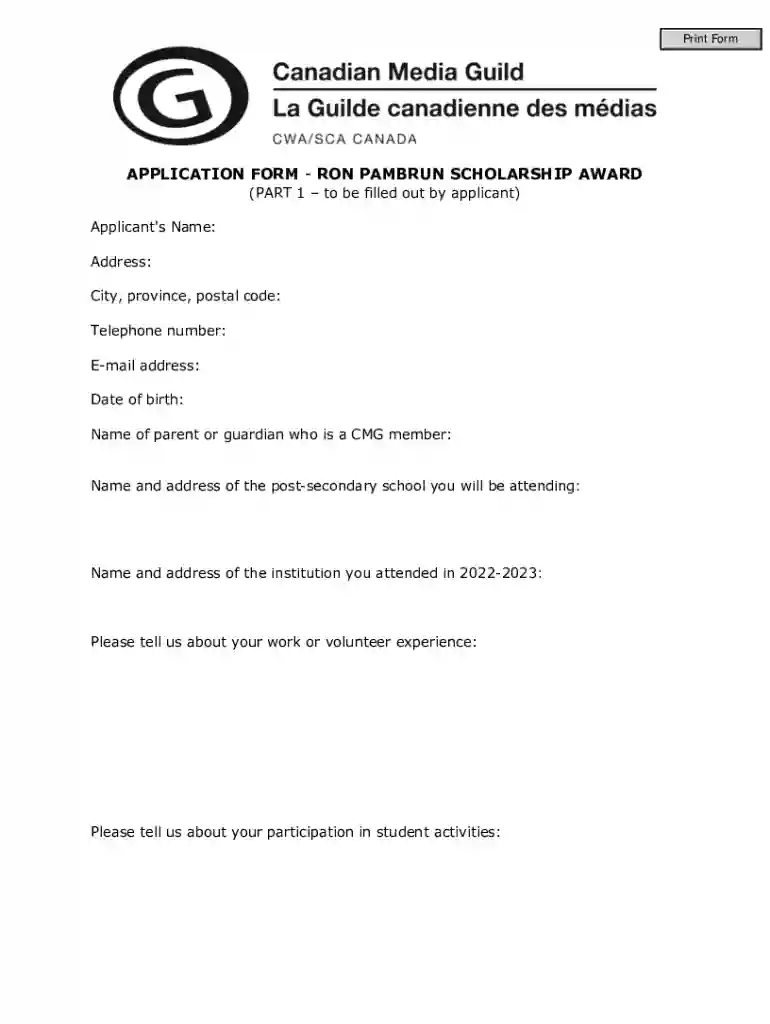Fillable Online APPLICATION FORM RON PAMBRUN Preview on Page 1