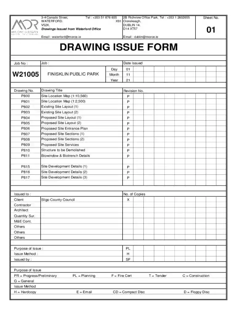Drawing Issue-Form W21005 - 2021 8 27 Client Review xlsx Preview on Page 1