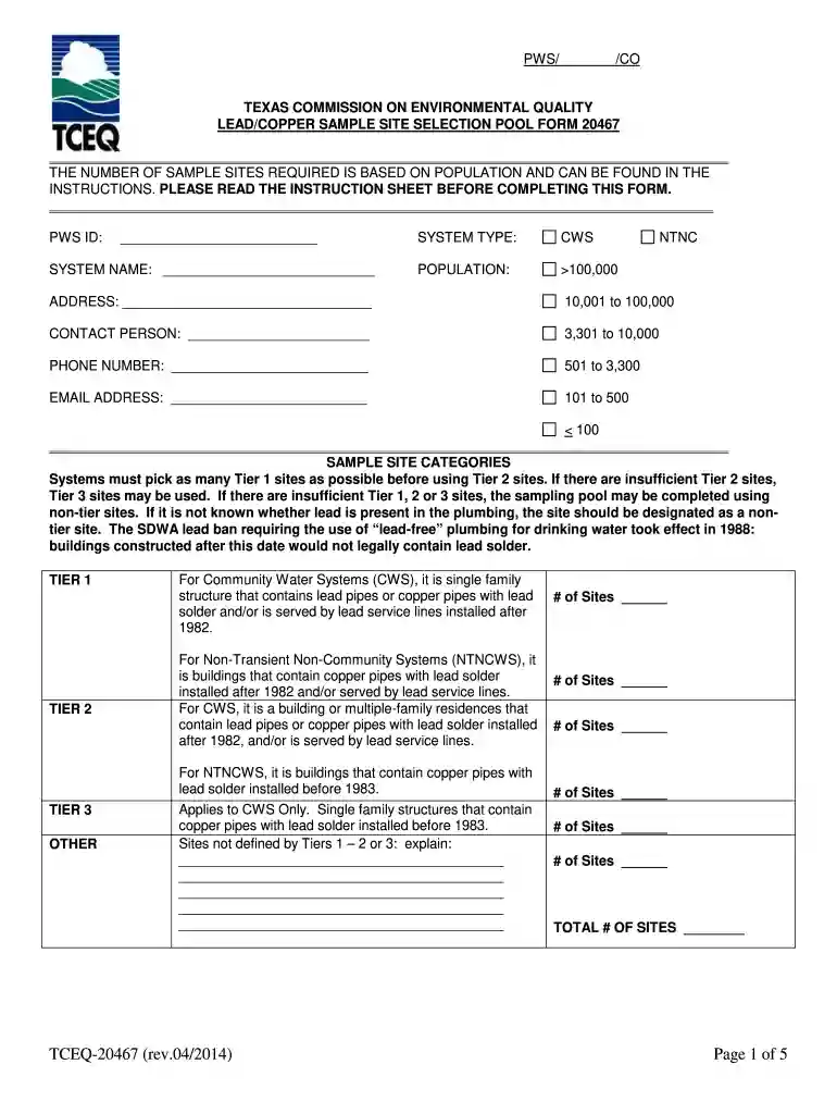 tceq 20467 2014 form Preview on Page 1