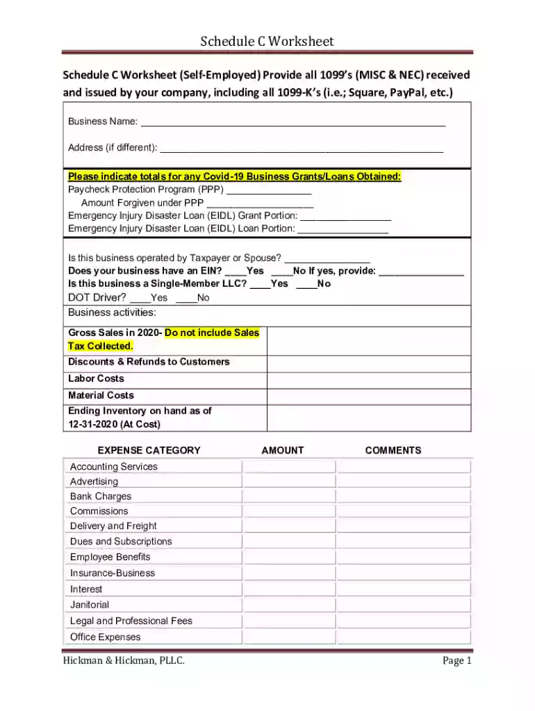 1099 schedule c Preview on Page 1