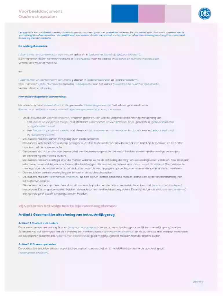 Wat moet er in een ouderschapsplan staan? Preview on Page 1