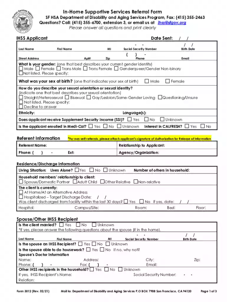 ihss application form Preview on Page 1