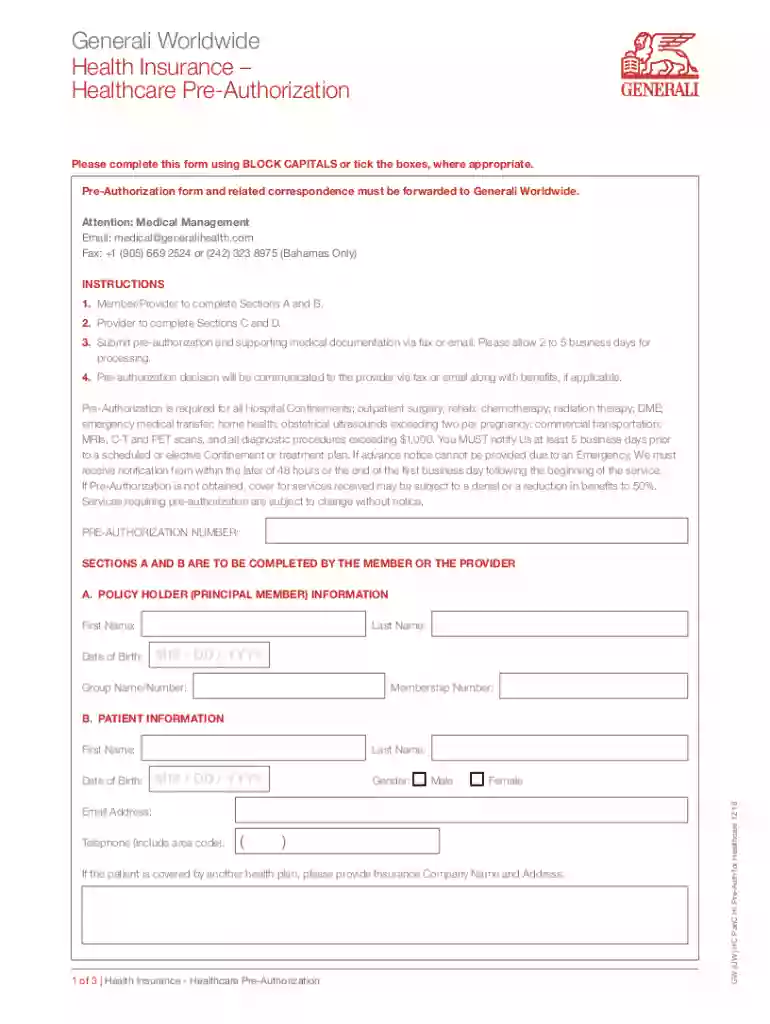 Health InsurancePre-Authorization Form For Therapy Preview on Page 1