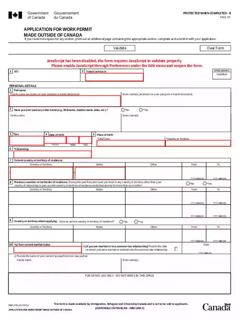 imm 1295 form canada work permit Preview on Page 1