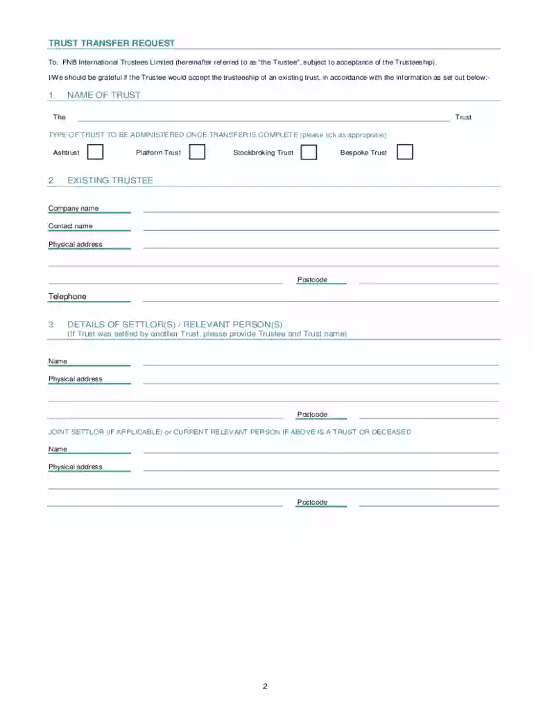 trust transfer request letter form Preview on Page 1