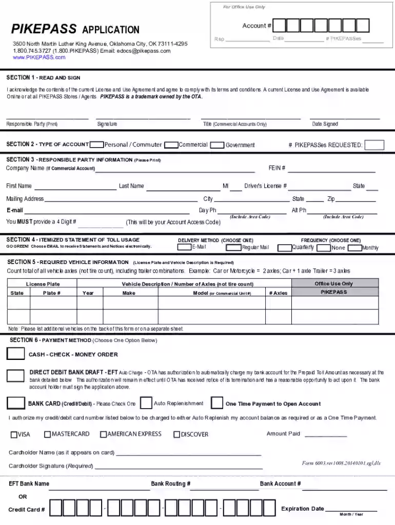 oklahoma pikepass application Preview on Page 1