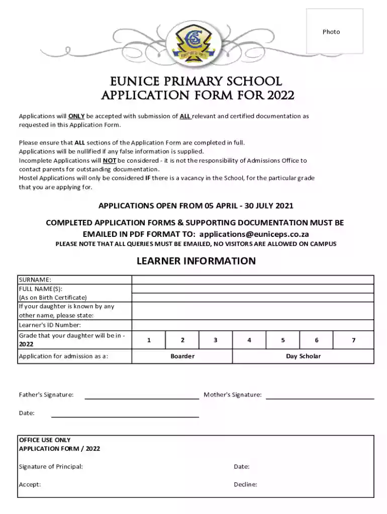 eunice primary school application Preview on Page 1