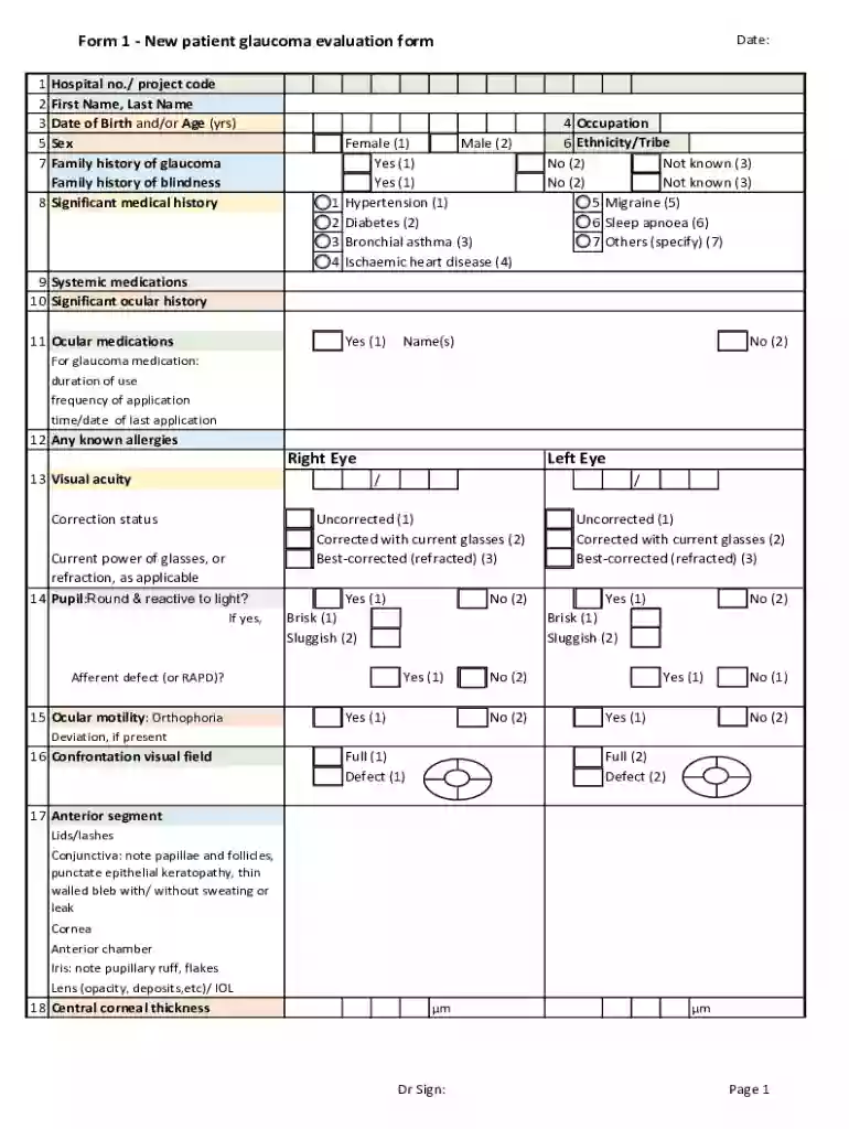 New Patient Glaucoma Evaluation Form Preview on Page 1