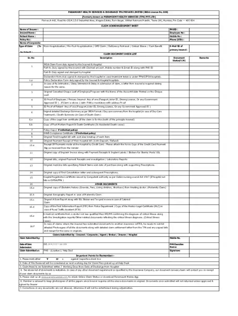 Health Claim Form Part-A Preview on Page 1