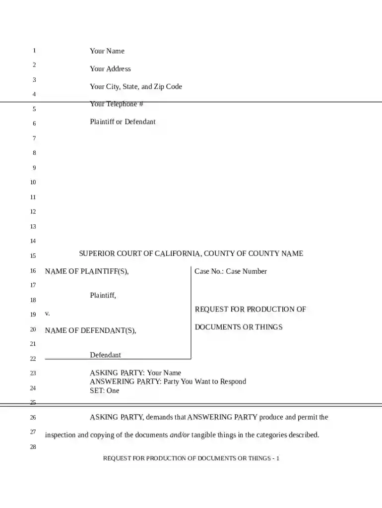California Request for Production of Documents Preview on Page 1