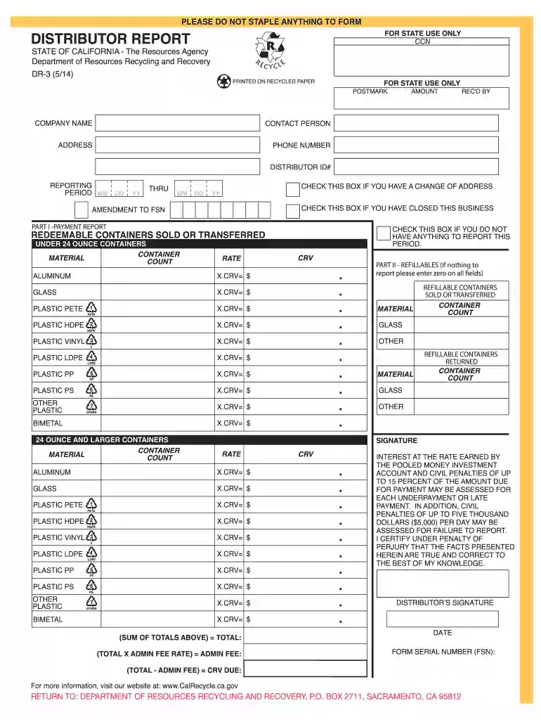 dr 3 form calrecycle ca pdf Preview on Page 1