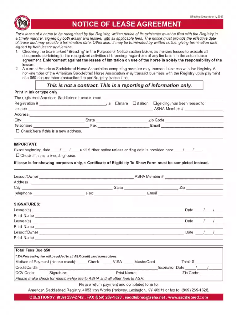 For a lease of a horse to be recognized by the Registry, written notice of its existence must be fil Preview on Page 1