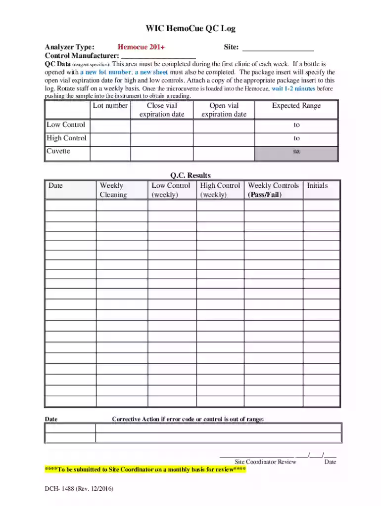 hemocue glucose 201 quality control log sheet Preview on Page 1